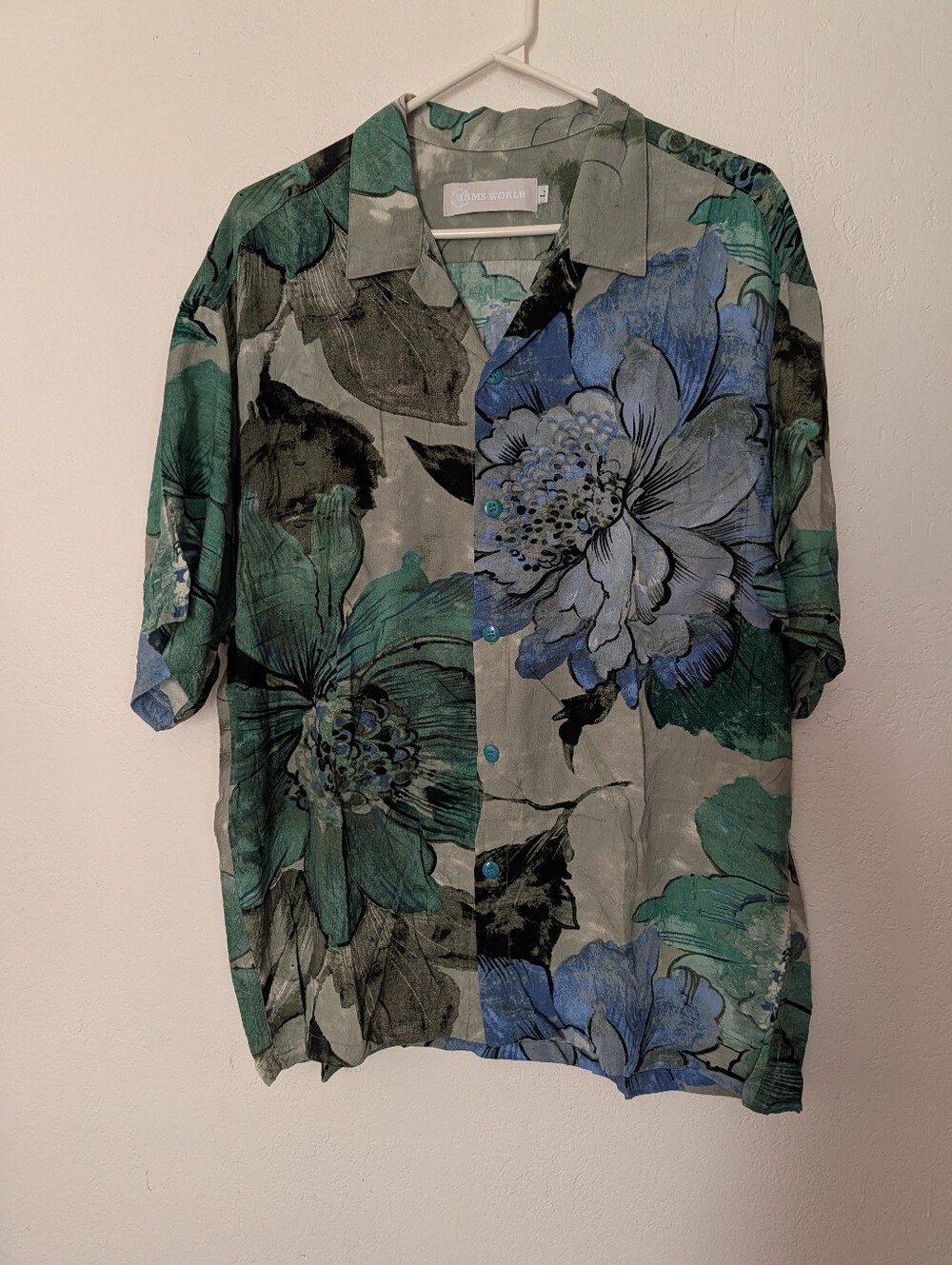 Jams World Hawaiian Abstract Floral Print Pattern Button Shirt Large Pre Owned